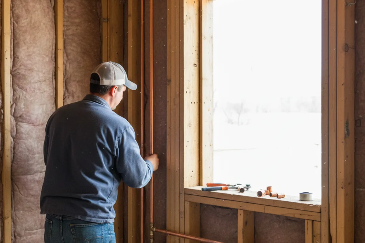 Licensed plumber running new copper supply lines in a Gaylordsville home