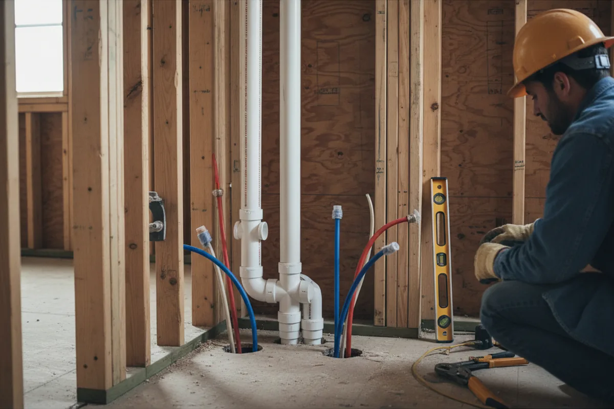 Drain and supply rough-in during Drain Cleaning in Gaylordsville